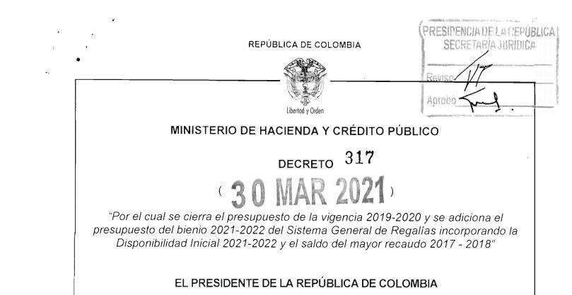 Decreto 317 del 30 de marzo de 2021