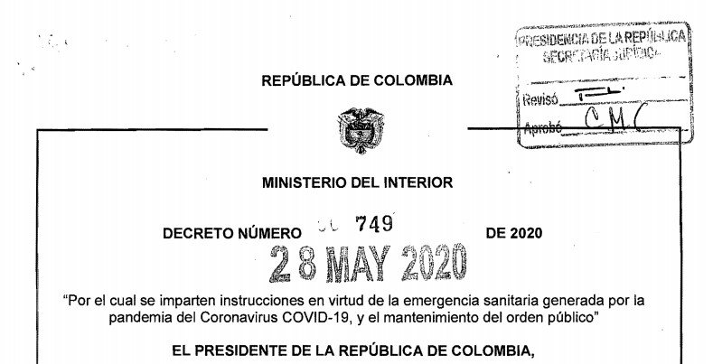 Decreto 749 del 28 de mayo de 2020