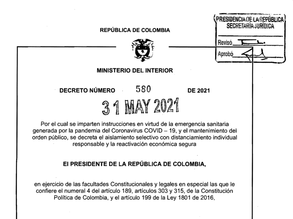 Decreto 580 del 31 de mayo de 2021