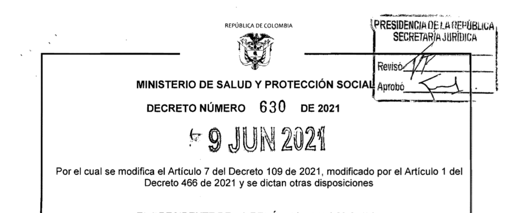 Decreto 630 del 9 de junio de 2021